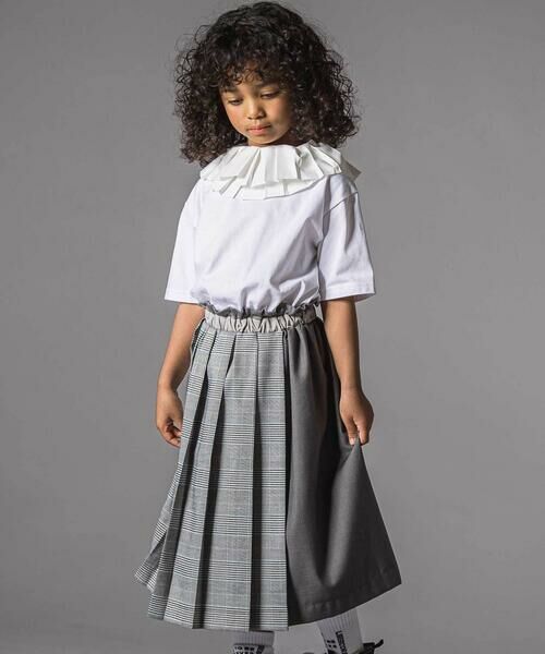 LIBERCORE par BEBE / リベルコア パル ベベ ミニ丈・ひざ丈ワンピース | 天竺ｘチェックスカートドッキングワンピース親子お揃い(110~140cm)（ホワイト系）