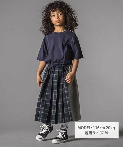 LIBERCORE par BEBE / リベルコア パル ベベ ミニ丈・ひざ丈ワンピース | 天竺ｘチェックスカートドッキングワンピース親子お揃い(110~140cm) | 詳細14