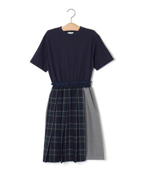 LIBERCORE par BEBE / リベルコア パル ベベ ミニ丈・ひざ丈ワンピース | 天竺ｘチェックスカートドッキングワンピース親子お揃い(110~140cm) | 詳細17