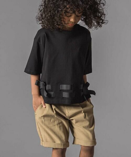 LIBERCORE par BEBE / リベルコア パル ベベ Tシャツ | 裾リボンベルト天竺半袖Tシャツ親子お揃い(110~140cm) | 詳細14