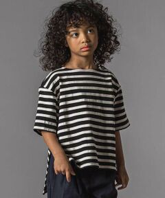 LIBERCORE par BEBE / リベルコア パル ベベ Tシャツ | ミラノリブボーダー半袖ワイドバスクTシャツ親子お揃い(110~140cm)