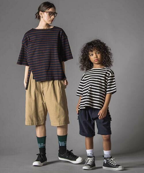 LIBERCORE par BEBE / リベルコア パル ベベ Tシャツ | ミラノリブボーダー半袖ワイドバスクTシャツ親子お揃い(110~140cm) | 詳細4