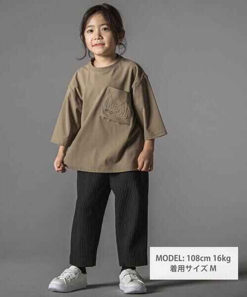 LIBERCORE par BEBE / リベルコア パル ベベ Tシャツ | ナイロンカノコBIGロゴポケット半袖ワイドTシャツ親子お揃い(110~140cm) | 詳細1