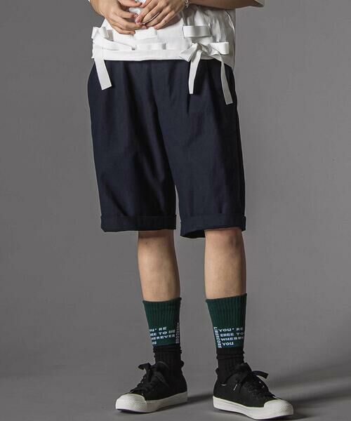 LIBERCORE par BEBE / リベルコア パル ベベ ショート・ハーフ・半端丈パンツ | バックサテングルカショーツ大人親子お揃い(140~175cm)（ネイビー）