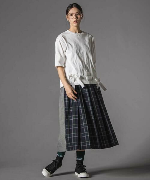 LIBERCORE par BEBE / リベルコア パル ベベ ロング・マキシ丈スカート | 天竺ｘチェックドッキングスカート大人親子お揃い(140~160cm) | 詳細2