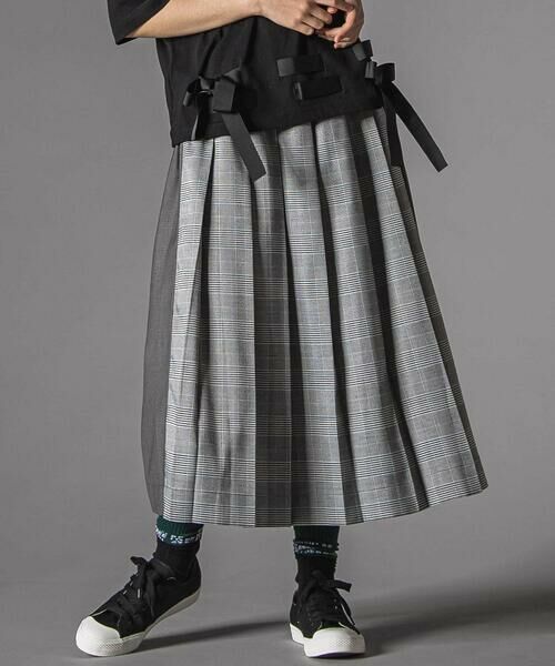 LIBERCORE par BEBE / リベルコア パル ベベ ロング・マキシ丈スカート | 天竺ｘチェックドッキングスカート大人親子お揃い(140~160cm)（グレー系）