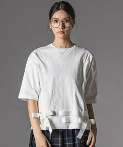 LIBERCORE par BEBE / リベルコア パル ベベ Tシャツ | 裾リボン付き天竺半袖Tシャツ大人親子お揃い(140~160cm)