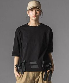 LIBERCORE par BEBE / リベルコア パル ベベ Tシャツ | 裾リボン付き天竺半袖Tシャツ大人親子お揃い(140~160cm)