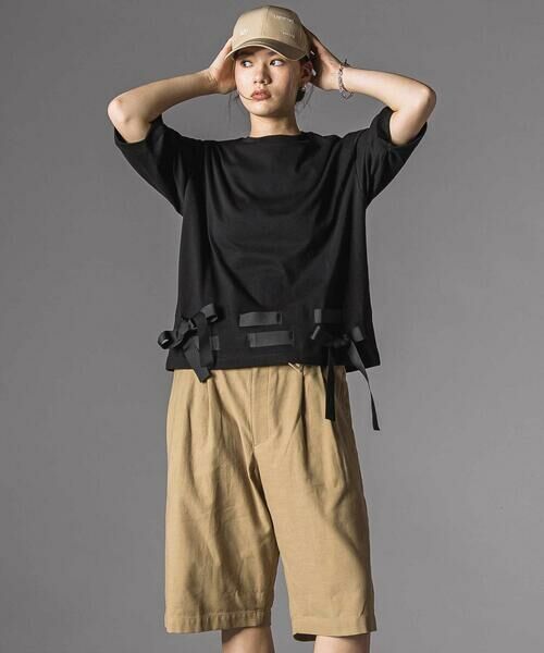 LIBERCORE par BEBE / リベルコア パル ベベ Tシャツ | 裾リボン付き天竺半袖Tシャツ大人親子お揃い(140~160cm) | 詳細6