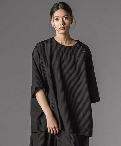 LIBERCORE par BEBE / リベルコア パル ベベ シャツ・ブラウス | ドビーストライプ肩ボタン半袖シャツ大人親子お揃い(140~175cm) | 詳細4