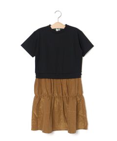 LIBERCORE par BEBE / リベルコア パル ベベ ミニ丈・ひざ丈ワンピース | ポンチ+メタリックボイルスカートドッキング半袖ワンピース親子お揃い(110~140cm)