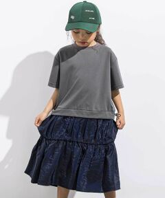 LIBERCORE par BEBE / リベルコア パル ベベ ミニ丈・ひざ丈ワンピース | ポンチ+メタリックボイルスカートドッキング半袖ワンピース親子お揃い(110~140cm)