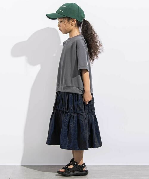 LIBERCORE par BEBE / リベルコア パル ベベ ミニ丈・ひざ丈ワンピース | ポンチ+メタリックボイルスカートドッキング半袖ワンピース親子お揃い(110~140cm) | 詳細12