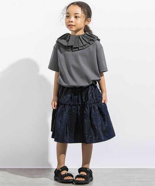 LIBERCORE par BEBE / リベルコア パル ベベ ミニ丈・ひざ丈ワンピース | ポンチ+メタリックボイルスカートドッキング半袖ワンピース親子お揃い(110~140cm) | 詳細13