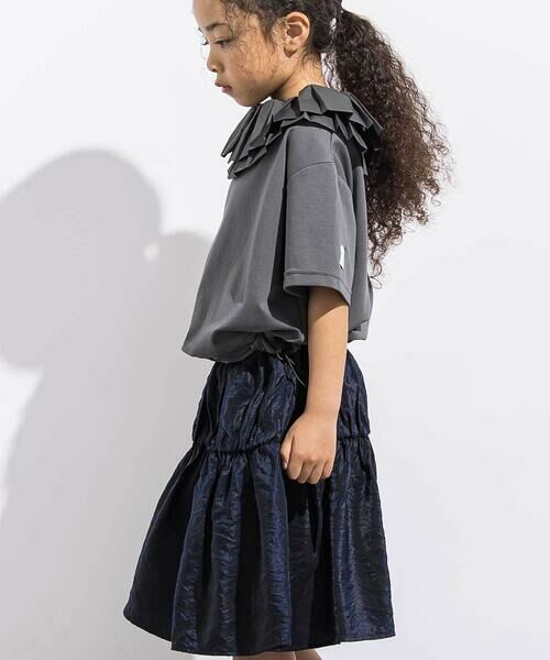 LIBERCORE par BEBE / リベルコア パル ベベ ミニ丈・ひざ丈ワンピース | ポンチ+メタリックボイルスカートドッキング半袖ワンピース親子お揃い(110~140cm) | 詳細14