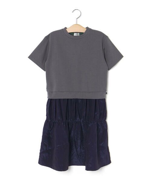 LIBERCORE par BEBE / リベルコア パル ベベ ミニ丈・ひざ丈ワンピース | ポンチ+メタリックボイルスカートドッキング半袖ワンピース親子お揃い(110~140cm) | 詳細18