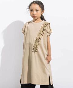 LIBERCORE par BEBE / リベルコア パル ベベ ミニ丈・ひざ丈ワンピース | ワッシャーフリルスムース袖ギャザーワンピース親子お揃い(110~140cm)