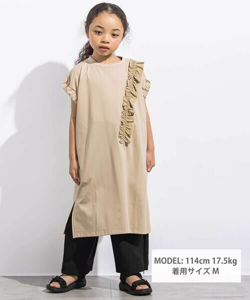 LIBERCORE par BEBE / リベルコア パル ベベ ミニ丈・ひざ丈ワンピース | ワッシャーフリルスムース袖ギャザーワンピース親子お揃い(110~140cm) | 詳細10