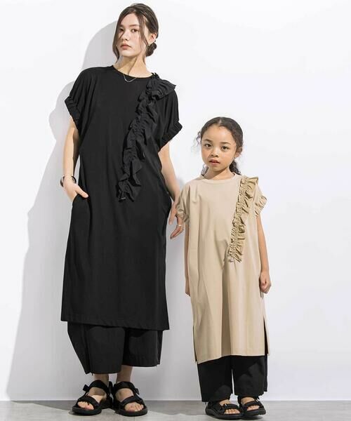 LIBERCORE par BEBE / リベルコア パル ベベ ミニ丈・ひざ丈ワンピース | ワッシャーフリルスムース袖ギャザーワンピース親子お揃い(110~140cm) | 詳細14