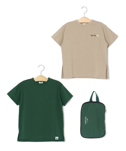 LIBERCORE par BEBE / リベルコア パル ベベ Tシャツ | 【トラベルポーチ付き】天竺スリット入りTシャツ2枚セット親子お揃い(110~140cm) | 詳細1