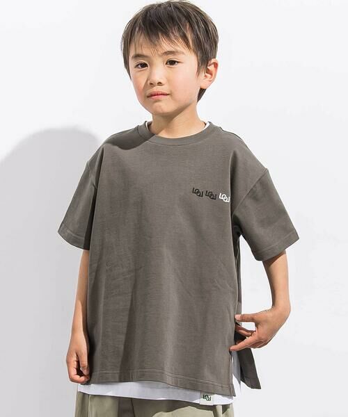 LIBERCORE par BEBE / リベルコア パル ベベ Tシャツ | 【トラベルポーチ付き】天竺スリット入りTシャツ2枚セット親子お揃い(110~140cm)（グレー）