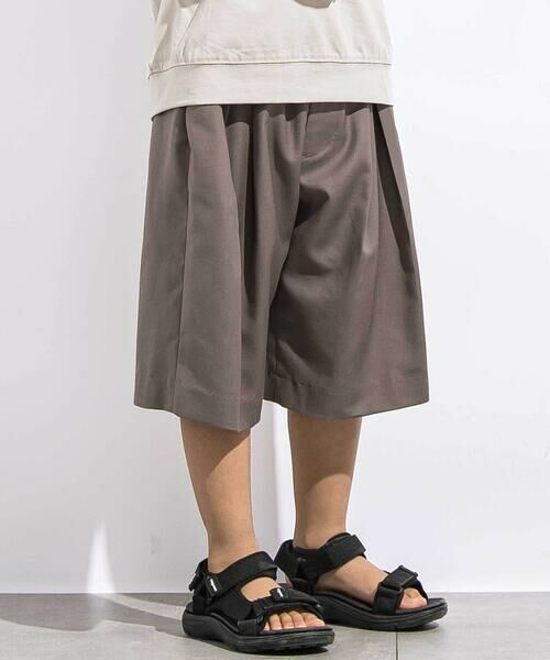 LIBERCORE par BEBE / リベルコア パル ベベ ショート・ハーフ・半端丈パンツ | サージボックスタックミモレ丈パンツ親子お揃い(110~140cm)（ブラウン）