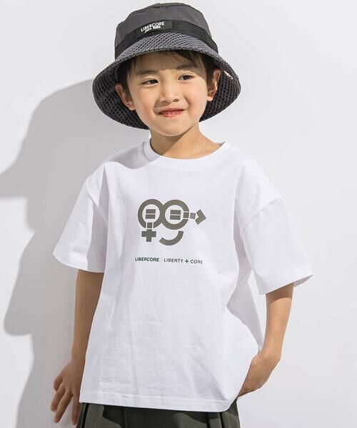 LIBERCORE par BEBE / リベルコア パル ベベ Tシャツ | ヘビーオンス天竺ラバープリント半袖Tシャツ親子お揃い(110~140cm)（ホワイト）
