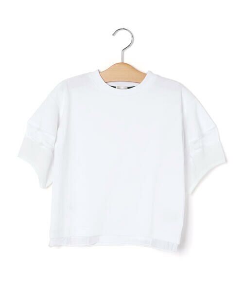 LIBERCORE par BEBE / リベルコア パル ベベ Tシャツ | ポンチシアー切り替えポワン袖Tシャツ親子お揃い(110~140cm)（ホワイト）