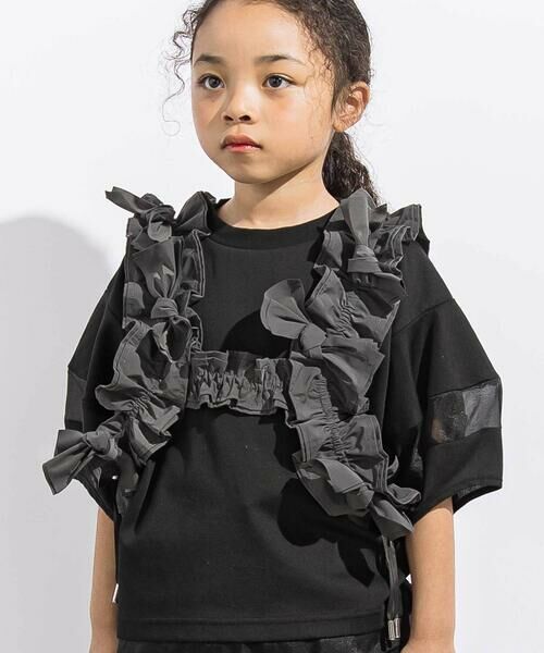 LIBERCORE par BEBE / リベルコア パル ベベ Tシャツ | ポンチシアー切り替えポワン袖Tシャツ親子お揃い(110~140cm) | 詳細13