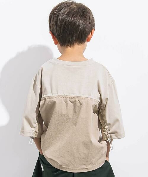 LIBERCORE par BEBE / リベルコア パル ベベ Tシャツ | 天竺リップストップ切り替えドロスト半袖Tシャツ親子お揃い(110~140cm)（ベージュ）