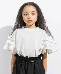 LIBERCORE par BEBE / リベルコア パル ベベ Tシャツ | リムーバブルリボンフレア袖スムースプルオーバー親子お揃い(110~140cm)