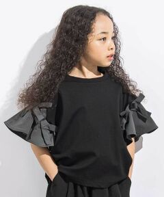 LIBERCORE par BEBE / リベルコア パル ベベ Tシャツ | リムーバブルリボンフレア袖スムースプルオーバー親子お揃い(110~140cm)