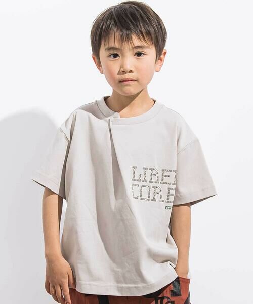 LIBERCORE par BEBE / リベルコア パル ベベ Tシャツ | フロントタックロゴプリント天竺半袖Tシャツ親子お揃い(110~140cm)（ベージュ）