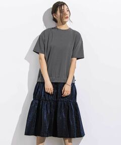 LIBERCORE par BEBE / リベルコア パル ベベ ミニ丈・ひざ丈ワンピース | (ペチコート付)ポンチ+メタリックボイルスカートドッキング半袖ワンピース親子お揃い大人(140~160cm)