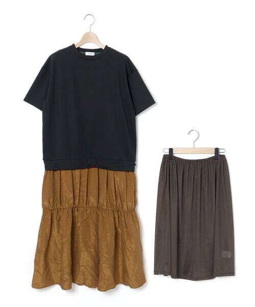 LIBERCORE par BEBE / リベルコア パル ベベ ミニ丈・ひざ丈ワンピース | (ペチコート付)ポンチ+メタリックボイルスカートドッキング半袖ワンピース親子お揃い大人(140~160cm) | 詳細6