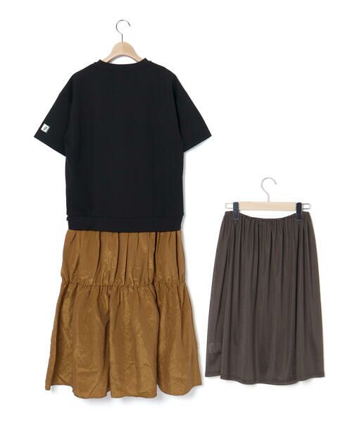 LIBERCORE par BEBE / リベルコア パル ベベ ミニ丈・ひざ丈ワンピース | (ペチコート付)ポンチ+メタリックボイルスカートドッキング半袖ワンピース親子お揃い大人(140~160cm) | 詳細7