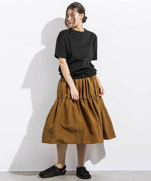 LIBERCORE par BEBE / リベルコア パル ベベ ミニ丈・ひざ丈ワンピース | (ペチコート付)ポンチ+メタリックボイルスカートドッキング半袖ワンピース親子お揃い大人(140~160cm) | 詳細2