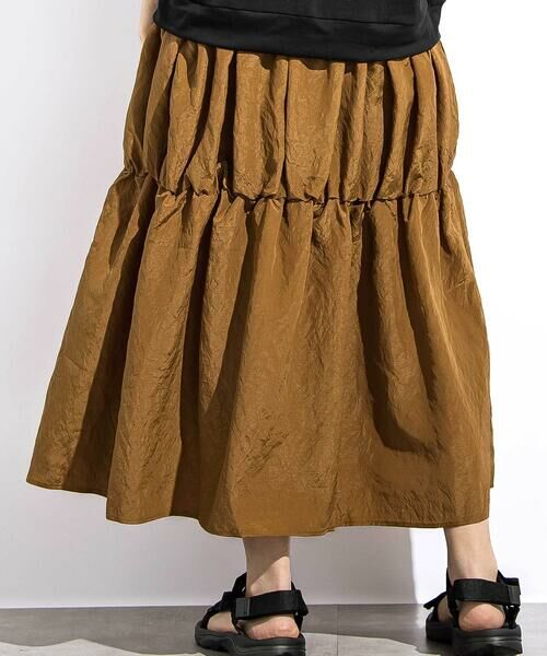 LIBERCORE par BEBE / リベルコア パル ベベ ミニ丈・ひざ丈ワンピース | (ペチコート付)ポンチ+メタリックボイルスカートドッキング半袖ワンピース親子お揃い大人(140~160cm) | 詳細3