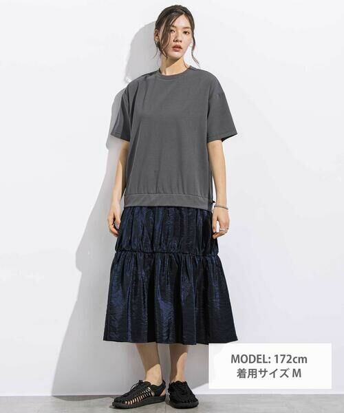 LIBERCORE par BEBE / リベルコア パル ベベ ミニ丈・ひざ丈ワンピース | (ペチコート付)ポンチ+メタリックボイルスカートドッキング半袖ワンピース親子お揃い大人(140~160cm) | 詳細8