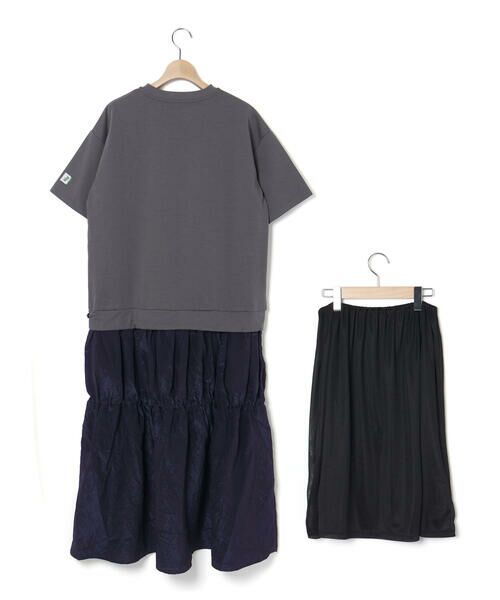 LIBERCORE par BEBE / リベルコア パル ベベ ミニ丈・ひざ丈ワンピース | (ペチコート付)ポンチ+メタリックボイルスカートドッキング半袖ワンピース親子お揃い大人(140~160cm) | 詳細15