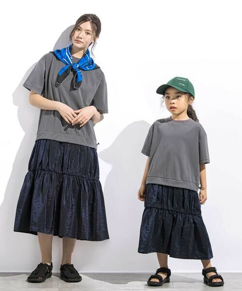 LIBERCORE par BEBE / リベルコア パル ベベ ミニ丈・ひざ丈ワンピース | (ペチコート付)ポンチ+メタリックボイルスカートドッキング半袖ワンピース親子お揃い大人(140~160cm) | 詳細13