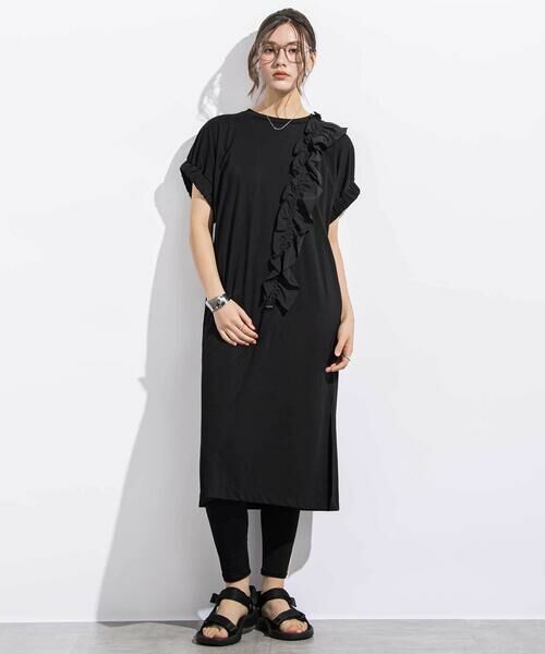 LIBERCORE par BEBE / リベルコア パル ベベ ミニ丈・ひざ丈ワンピース | ワッシャーフリルスムース袖ギャザーワンピース親子お揃い大人(140~160cm) | 詳細3