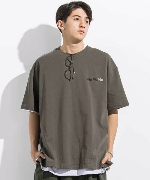 LIBERCORE par BEBE / リベルコア パル ベベ Tシャツ | 【トラベルポーチ付き】天竺スリット入りTシャツ2枚セット親子お揃い大人(140~175cm)（グレー）