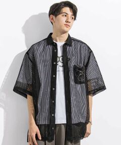 LIBERCORE par BEBE / リベルコア パル ベベ シャツ・ブラウス | ラッセルメッシュ半袖オーバーシャツ親子お揃い大人(140~175cm)