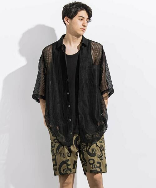 LIBERCORE par BEBE / リベルコア パル ベベ シャツ・ブラウス | ラッセルメッシュ半袖オーバーシャツ親子お揃い大人(140~175cm) | 詳細5