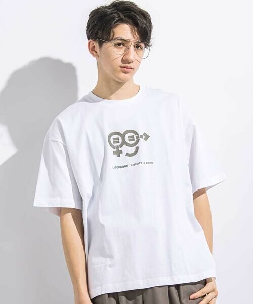 LIBERCORE par BEBE / リベルコア パル ベベ Tシャツ | ヘビーオンス天竺ラバープリント半袖Tシャツ親子お揃い大人(140~175cm)（ホワイト）