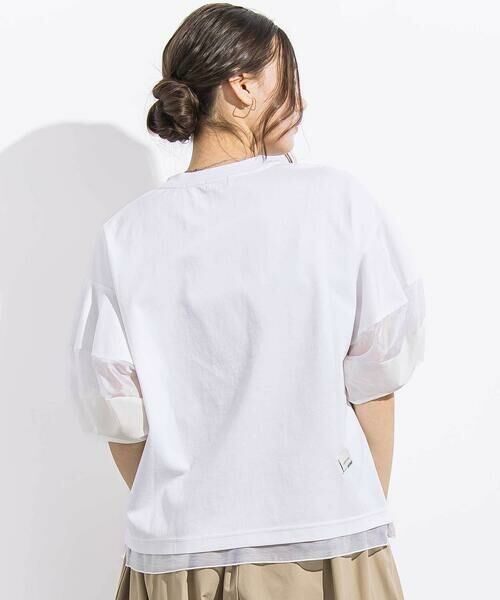 LIBERCORE par BEBE / リベルコア パル ベベ Tシャツ | ポンチシアー切り替えポワン袖Tシャツ親子お揃い大人(140~160cm) | 詳細3