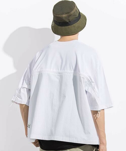 LIBERCORE par BEBE / リベルコア パル ベベ Tシャツ | 天竺リップストップ切り替えドロスト半袖Tシャツ親子お揃い大人(140~175cm)（ホワイト）