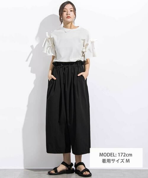 LIBERCORE par BEBE / リベルコア パル ベベ Tシャツ | リムーバブルリボンフレア袖スムース半袖Tシャツ親子お揃い大人(140~160cm) | 詳細1