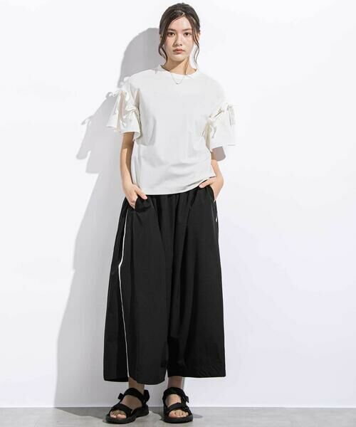 LIBERCORE par BEBE / リベルコア パル ベベ Tシャツ | リムーバブルリボンフレア袖スムース半袖Tシャツ親子お揃い大人(140~160cm) | 詳細2